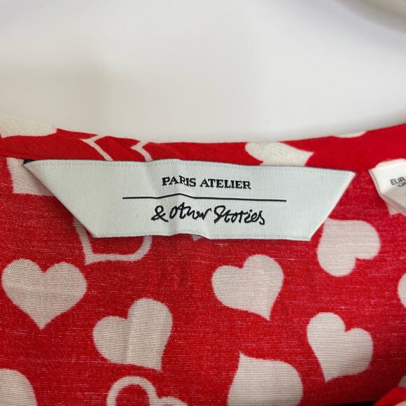 & Other Stories 2 of Hearts red white hearts dress ruffle neck line size 6 - Picture 11 of 16